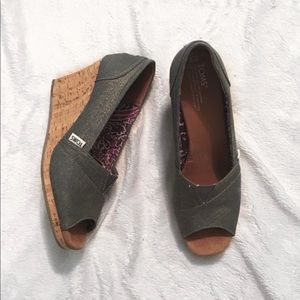 Toms peep toe cork wedges